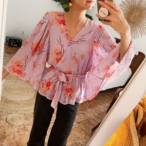 Purple Flared Sleeve Blouse
